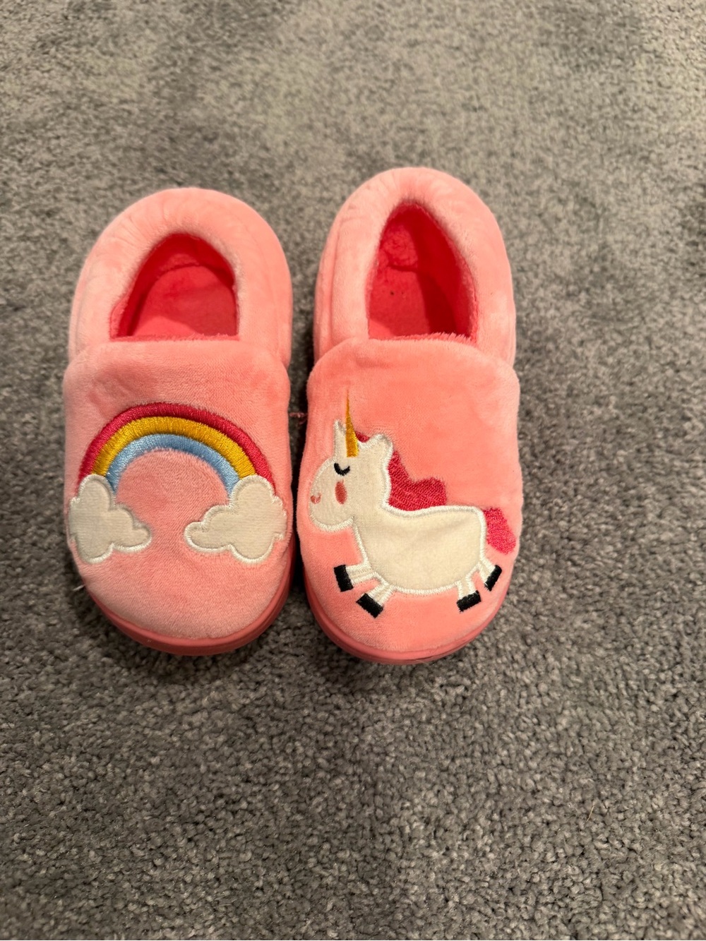 Pink Kids Unicorn & Rainbow Plush Slippers
